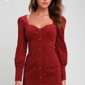 Lulus Wentworth wine red corduroy long sleeve body on dress
